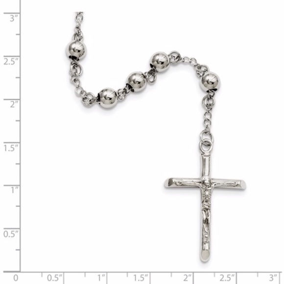 6mm Bead Rosary Necklace Stainless Steel - Picture 2 of 2